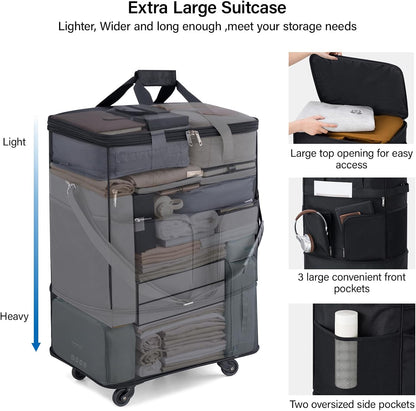 Hanke Expandable Collapsible Luggage with Wheels Suitcase Luggage Rolling Travel Bag Duffel Bag for Men Women Lightweight Suitcase Large Capacity Luggage with Spinner Wheel (Black)