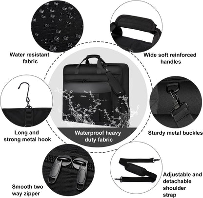 Garment Bag Travel Suit Bag for Men Large 40-Inch Carry on Garment Bag Up to 3 Suits for Business Trips,2 in 1 Hanging Suitcase Luggage Bags for Travel,Foldable Carry On Bag Fits 15.6Inch Laptop,Black