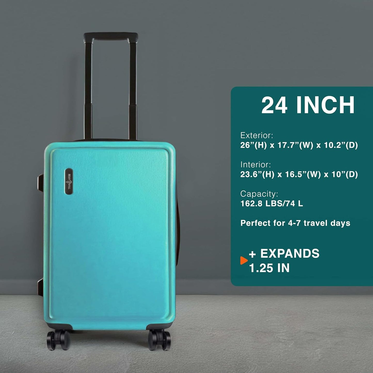 Luggage Sets 3 Piece, 22 Inch Carry on Luggage and 24 Inch Suitcases with Wheels Spinner, Durable Hard Shell Suitcase Set, Expandable Travel Suitcase, Teal