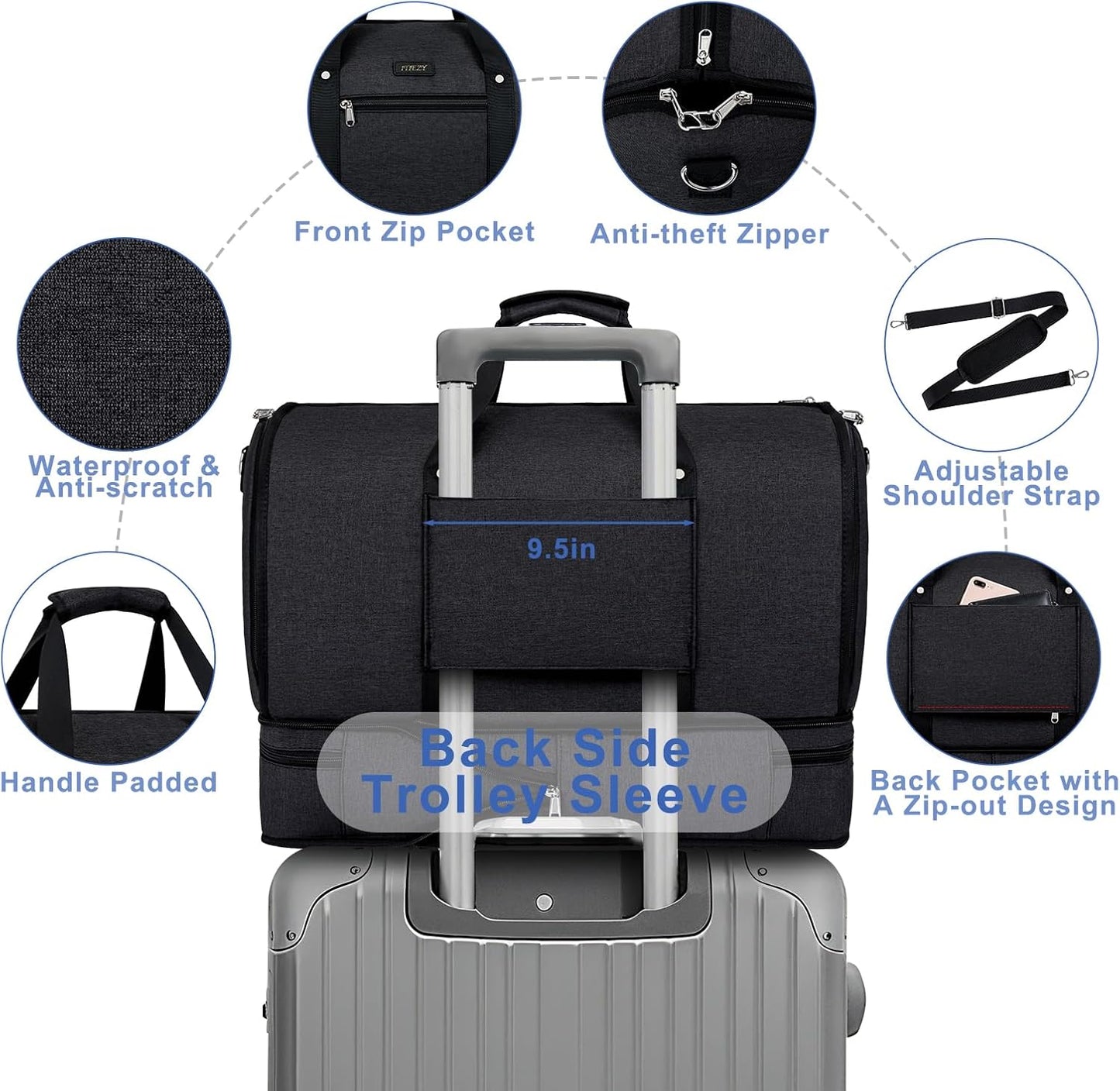Garment Duffle Bag for Travel - Convertible Carry on Garments Duffel Bags Travel Bag for Women Men Large Weekender Bag with Shoes Compartment 3 in 1 Hanging Clothes Suit Dress Bag 3pcs Set