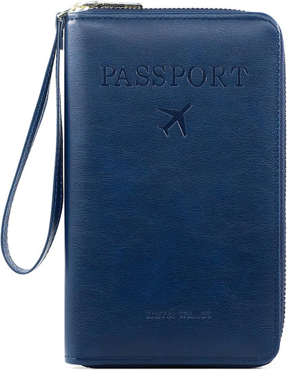 Rowgins Rfid Blocking Passport Holder Wallet, Rowgins Rfid Passport Holder with Zipper, PU Leather PassportHolder for Travel (DARK BLUE)