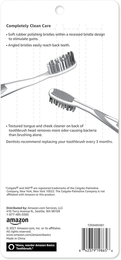 Amazon Basics Orbit Toothbrushes, Soft, Full, 4 Count, Assorted Colors (Previously Solimo)