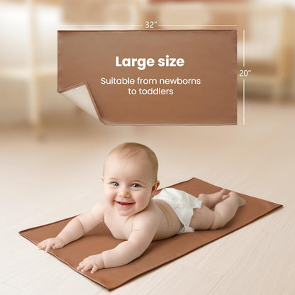 Konssy Faux Leather Baby Changing Mat, Waterproof, Wipeable & Portable Diaper Changing Pad for Travel or Home, Fits Perfectly in Diaper Bag, 32 x 20 inches (Blush,Beige)