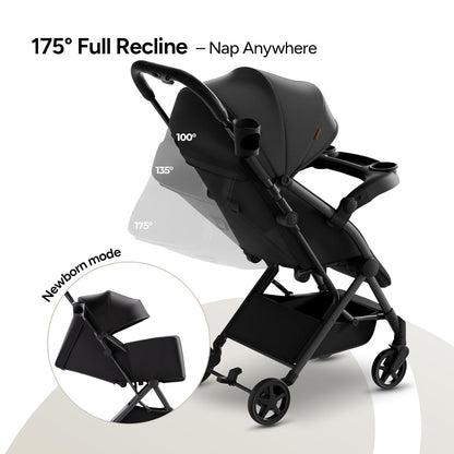 Mompush Lithe V2 Lightweight Travel Stroller, Compact Foldable Baby Stroller with Travel Bag, One-Hand Fold Stroller, Snack Tray, Mechanical Recline Seat, Airplane-Ready, Organizer & Rain Cover
