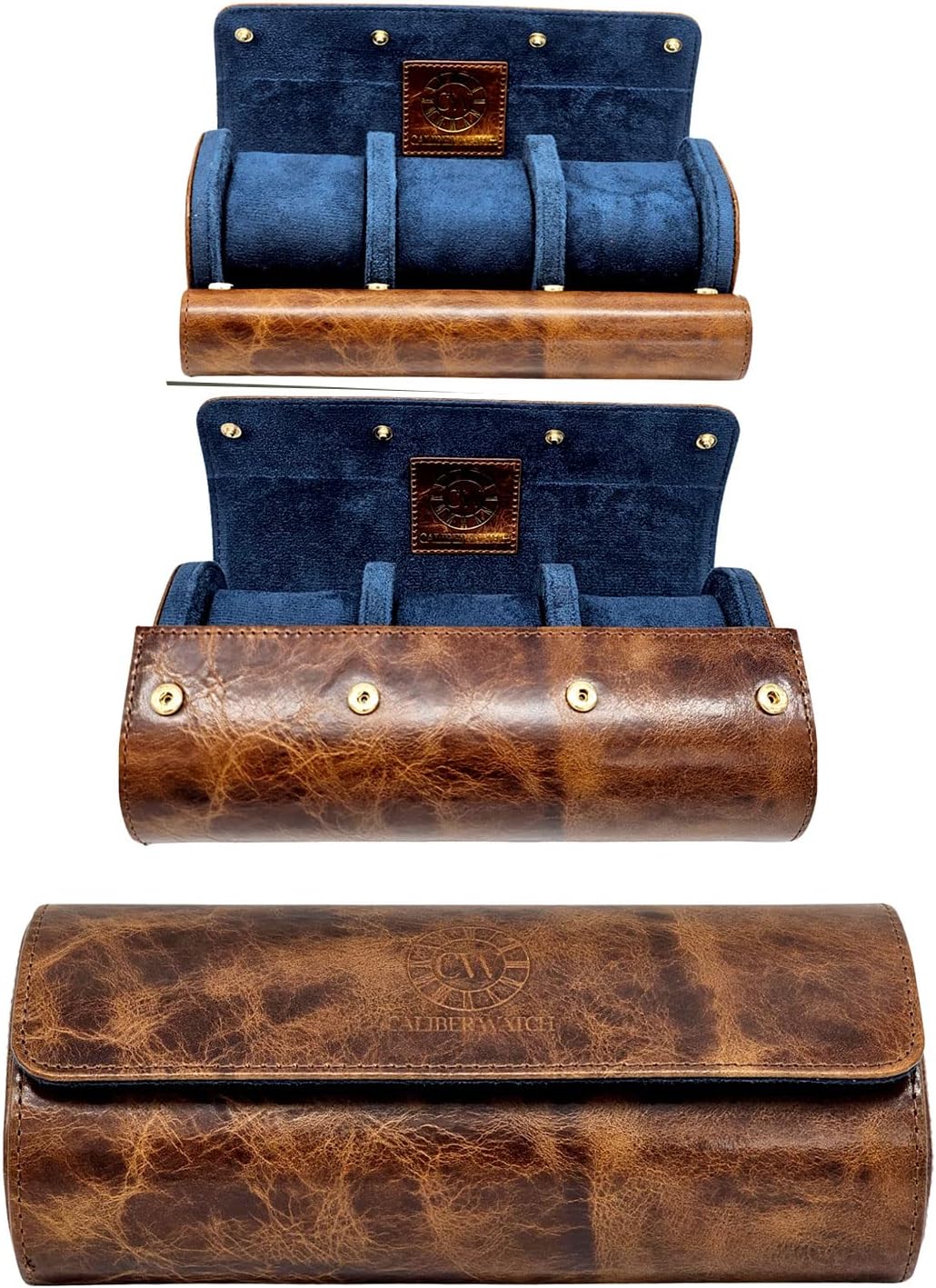 Genuine Napa Leather Watch Roll Travel Case for 3 Watches - Travel Watch Rolls and Leather Watch Display Cases with Velvet Interior - Watch Storage Organizer Men's
