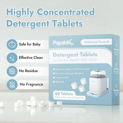 Papablic 60Pcs Official Detergent Soap Tablets for Baby Brezza, GROWNSY, Momcozy Bottle Washer Pro & Portable Bottle Warmer, Compact Travel-Friendly Packs Washing Block