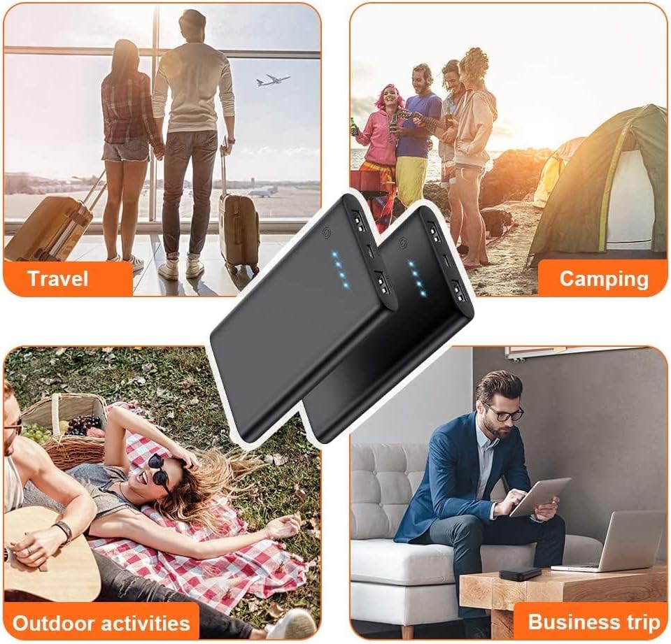 [2 Pack] Portable Charger Power Bank 10000mAh,Ultra Slim Portable Phone Charger with Dual USB Outputs,Backup External Battery Pack Compatible with iPhone 15/14/13/12,Samsung etc-Black+Black