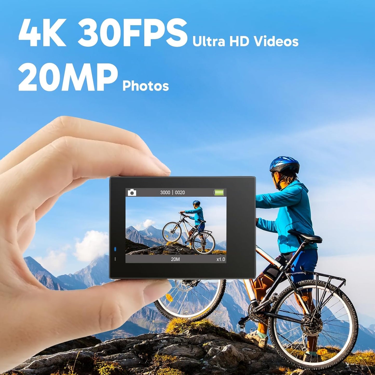AKASO Brave 4 Action Camera 4K 30fps with 64GB MicroSD Card Bundle 20MP Ultra HD 131FT Waterproof Underwater Camera EIS WiFi Remote Control 5X Zoom Sport Cameras with Bicycle Accessories Kit
