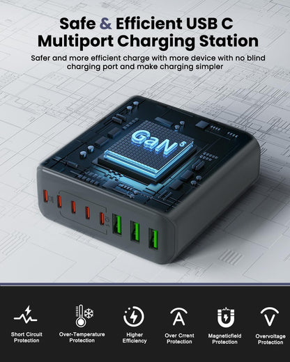 500W USB C Charger Block, 8-Port USB C Charging Station Fast Charging PD 120W PC Laptop Charger Adapter Compatible with MacBook Pro/Air/All iPad,DELL, iPhone 16/15/14/13/Pro Max/Galaxy