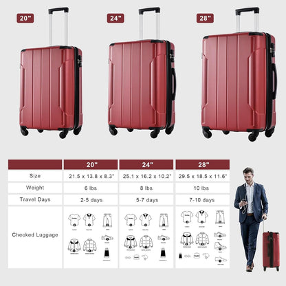 Merax 24 Inch Expandable Checked Luggage, Hardshell ABS Medium Suitcase with Spinner Wheels, TSA Lock, Lightweight Durable Travel Suitcase for Men Women(Red)