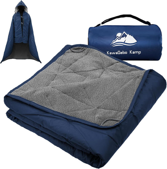 Outdoor Waterproof Blanket, Foldable Fleece Stadium Blanket for Outdoor Sports Event, Camping, Concerts, Car, Pet, Picnics - Windproof, Wearable, Machine Washable 80" x 58"