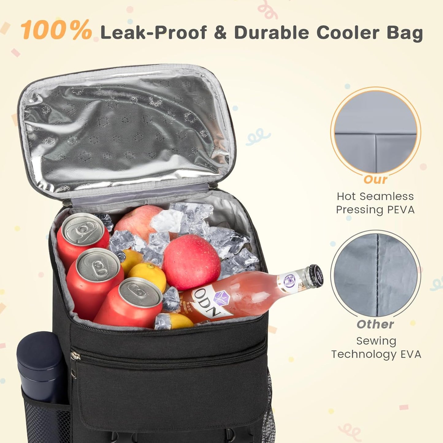 Cooler Backpack Soft Insulated Leak Proof 50 Cans Insulated Backpack Cooler Portable Picnic Camping Beach Hiking BBQ Lunch Backpack for Men and Women - Black
