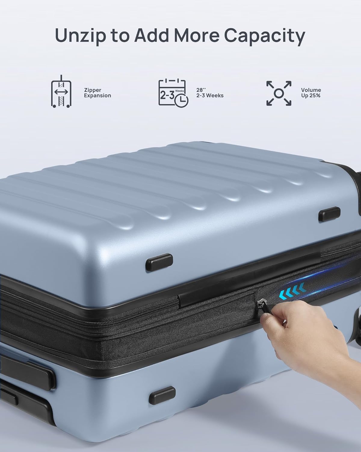 Carry on Luggage 22 X 14 X 9 Airline Approved, 20 Inch Luggage for 3-5 Days Travel, Double Spinner Wheels, 100% Hardshell PC, TSA Lock (00-Shadow (Expandable), Checked 28-Inch)