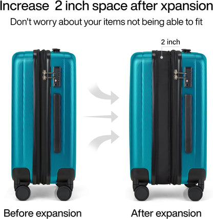 Hanke 24 Inch Expandable Checked Luggage Lightweight PC Hard Case Luggage Suitcases with Wheels Tsa Luggage Rolling Large Suitcase Travel Luggage Bag for Go to University.(Caribbean Blue)