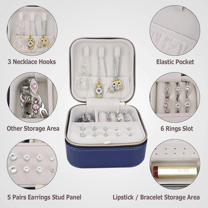 Travel Small Portable Mini Jewelry Case for collection Rings Necklaces Earrings and Lipstick Blue