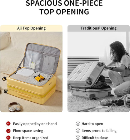 aji Expandable Top Opening 24 Inch Checked Luggage with Spinner Wheels, Large Suitcase with TSA Lock, Hard Shell Travel luggage Suitcases for Men Women, for 12+Days Travel, Cheese Yellow