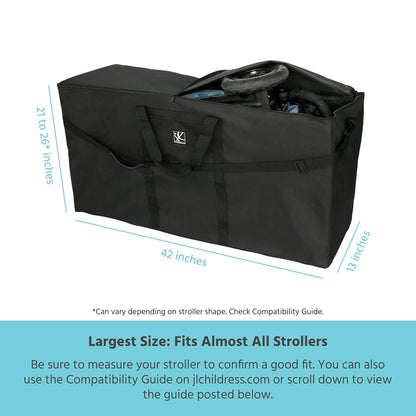 J.L. Childress Standard & Dual Stroller Bag - Travel Bag for Airplane, Fits Most Single & Double Baby Strollers, Airport Accessories for Gate or Baggage Check, Adjustable Strap - X-Large, Unpadded