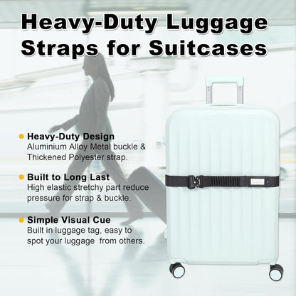 Vigorport Luggage Straps for Suitcases TSA Approved Suitcase Belt, Stretchable Travel Strap for Luggage, Heavy Duty Metal Buckle Luggage Belt Strap (Black, 72" Long/1PK)
