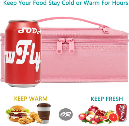 FlowFly Small Insulated Lunch box Portable Soft Bag Mini Cooler Thermal Meal Tote Kit with Handle for Work & School, Pink