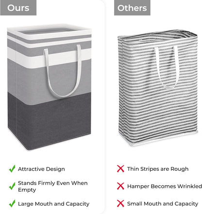 HomeHacks 2 Pack Large Laundry Baskets, Waterproof, Freestanding Laundry Hampers, Collapsible Clothes Hamper with Reinforced Handles in Laundry, College Dorm, Bathroom, Bedroom (Grey+Blue, 88Lx2)