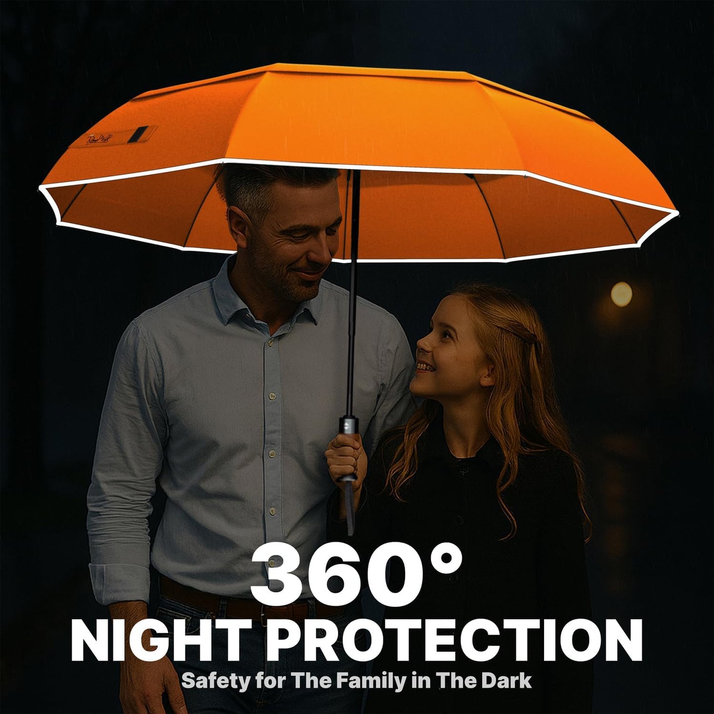 Royal Walk Windproof Folding Travel Umbrella Compact and Strong Luxurious Real Wood Handle Automatic Open Close Vented Double Canopy for Men and Women