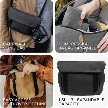 Peak Design Field Pouch V2, Eclipse, 2-in-1 Organizer and Sling Bag, Adjustable Shoulder Strap and Integrated Belt Loops, Weatherproof Nylon Canvas, Organizer Pouch or Carry Bag for Men and Women