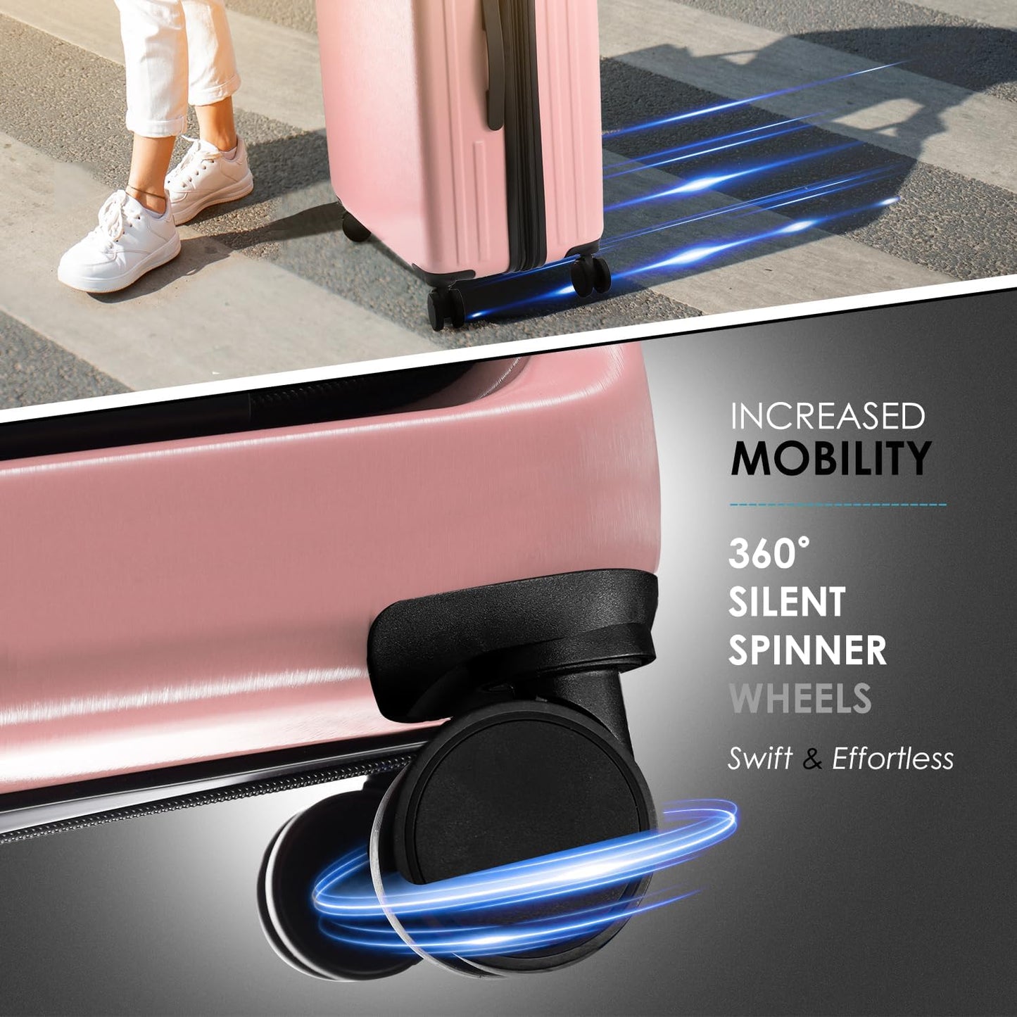 22 Inch Carry On Luggage 22x14x9 Airline Approved, Carry On Suitcase with Wheels, Hard-shell Carry-on Luggage, Durable Luggage Carry-On, Pink Small Suitcase with Cosmetic Case