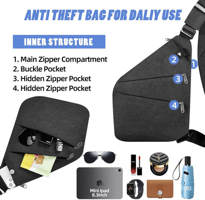Anti Theft Crossbody Bag,Anti Theft Travel Bag for Women Men,Sling Crossbody Bag for Travel, Sport, Work