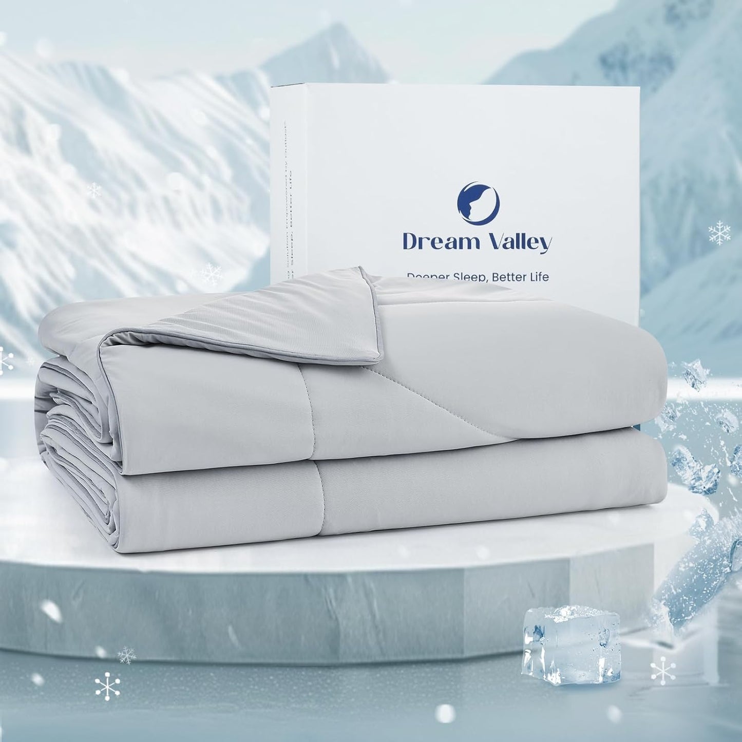 Dream Valley® Outlast® Deepsleep Cooling Comforter, Throw Size, NASA-Grade Space Technology Cooling Blanket for Hot Sleepers Night Sweats, Q-Max > 0.45 Aerocool™ Breathable Light Grey, 60"x80"