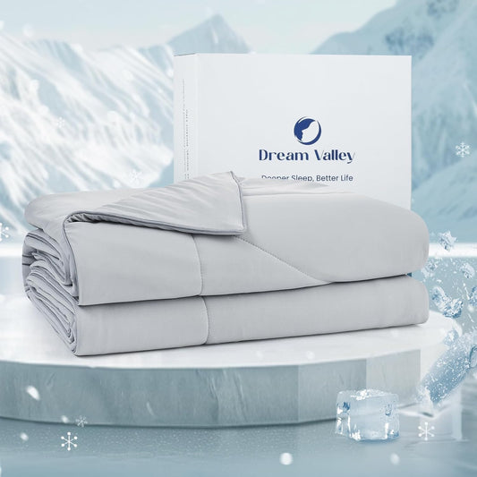 Dream Valley® Outlast® Deepsleep Cooling Comforter, Throw Size, NASA-Grade Space Technology Cooling Blanket for Hot Sleepers Night Sweats, Q-Max > 0.45 Aerocool™ Breathable Light Grey, 60"x80"
