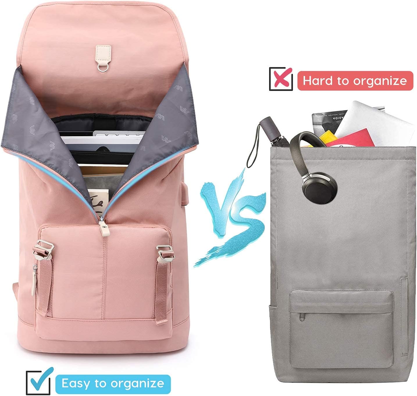 Women Backpack Schoolbag for Teen Girls,College Student Bookbag for 17 Inch Laptop,Work Gym Computer Bags with USB Charging Port
