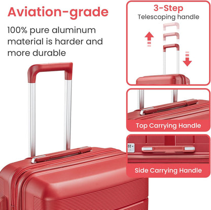Campfun Luggage 4 Piece Sets, Expandable Carry On Luggage Set Hardshell PP, Suitcase Set with Double Spinner Wheels, Checked Durable Lightweight with TSA Lock, 14/20/24/28in, Red(A)