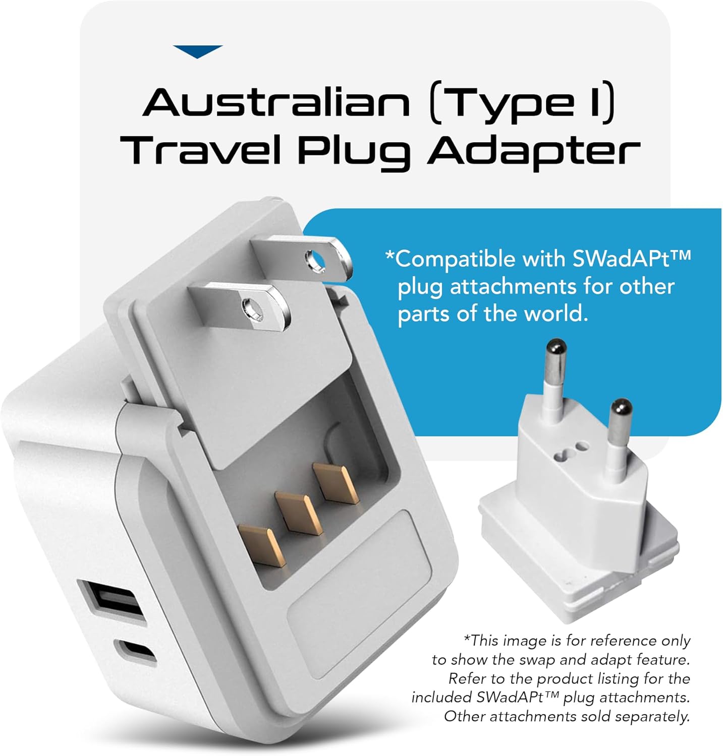 Ceptics Australian Travel Adapter Set, 20W PD & QC, Type I-3.1A - 4 in 1-2 USA Inputs, 1 USB Port, 1 USB-C Port - Australian New Zealand Fiji Argentina, Compact - Adapter Australia-Compatible Plug