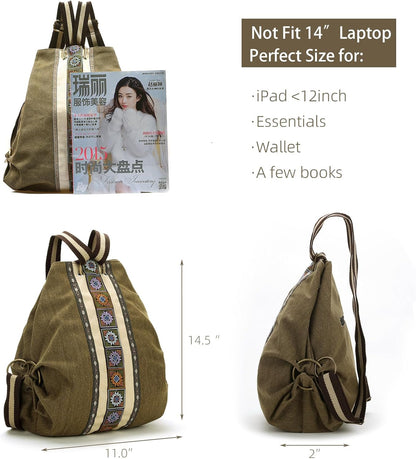 Goodhan Women Canvas Backpack Daypack Casual Shoulder Bag, Vintage Heavy-duty Anti-theft Travel Backpack
