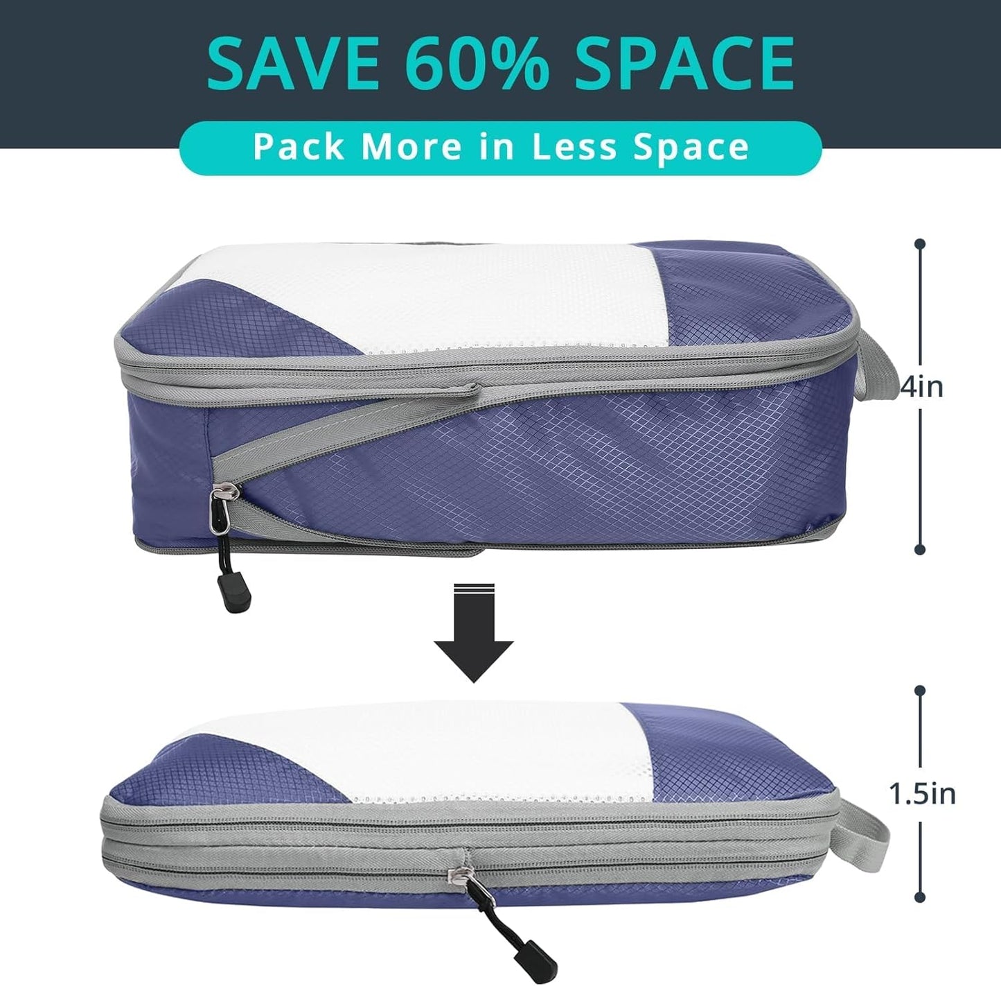 Compression Packing Cubes 3 Set, Compressible Space-Saving Packing Cubes for Travel - Compression Bags, Luggage Organizer, Travel Essentials for Women, Bluish Purple