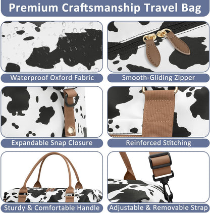 Travel Duffle Bag for Women, Weekender Bags, Hospital Bag for Labor Delivery, Lightweight Tote Duffel Overnight Bag with Luggage Sleeve, Airplane Travel Bags with Toiletry Bag, X-Large, Cow