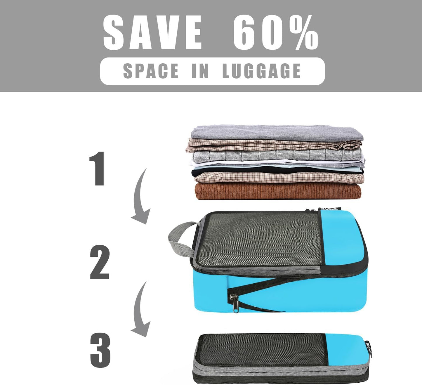 BAGAIL 4 Set/6 Set/8 Set Compression Packing Cubes Travel Accessories Expandable Packing Organizers (Half Mesh, 6-Blue)