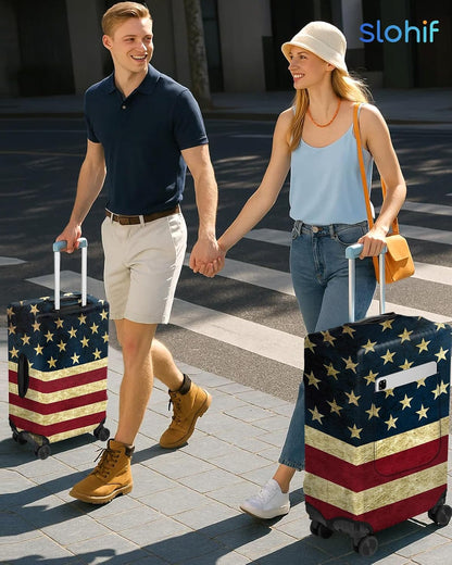 Slohif Luggage Cover for Suitcase Tsa Approved Protector - Luggage Sleeve Large Suit Case Cover Travel Stretch Baggage Case Protective Washable Fit 21-23 Inch Flag S