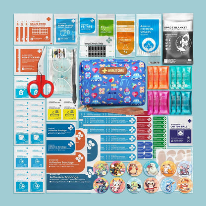 EVERLIT Care Rescue Pack | Family-Friendly First Aid Kit for Kids with 200 Pcs Medical Supplies | Travel-Friendly Compact Storage Bag for Home, Car, Travel, Camping, Adventure (Playground)