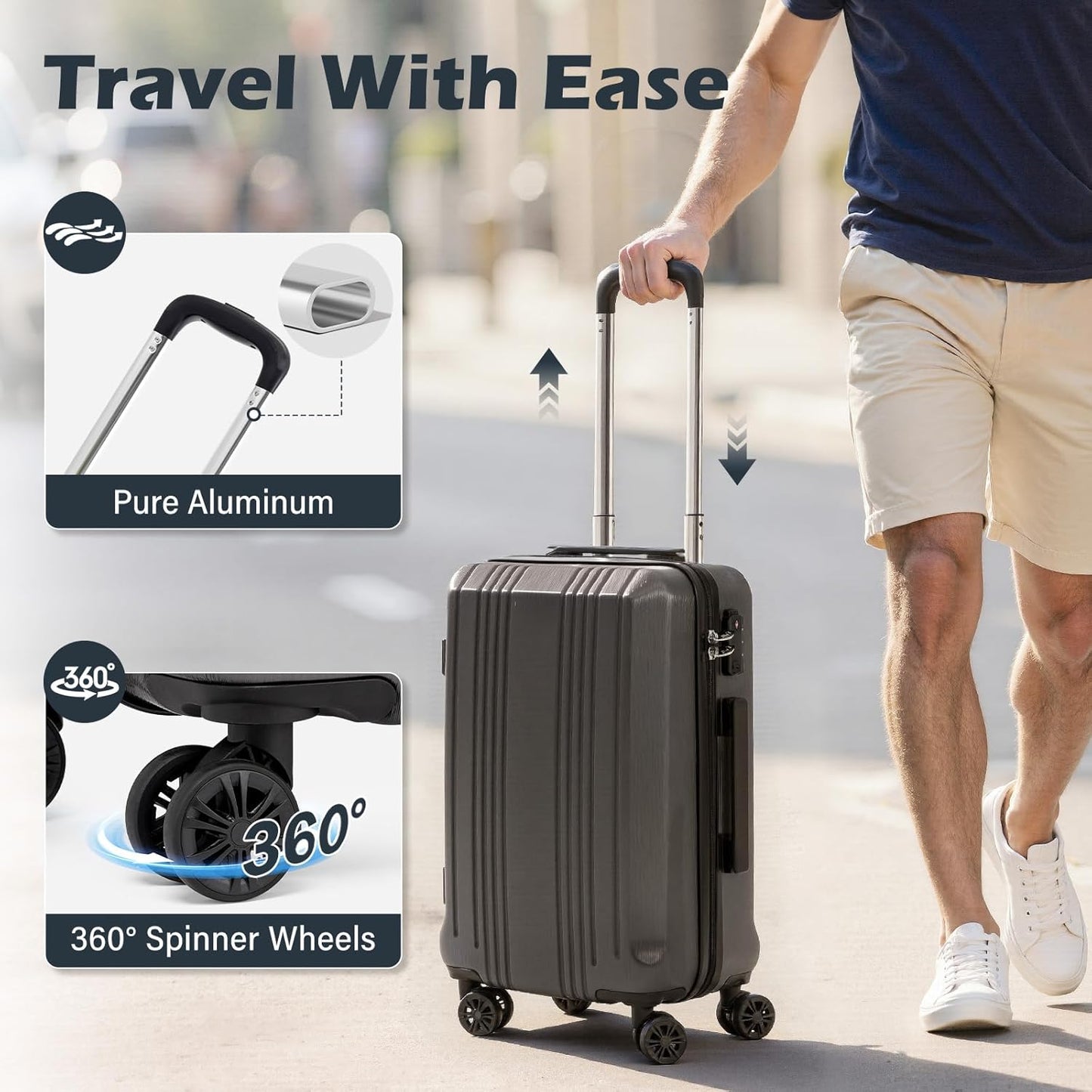 Coolife Luggage Suitcase PC+ABS with TSA Lock Spinner Carry on Hardshell Lightweight 20in 24in 28in(orange, S(20in_carry on))