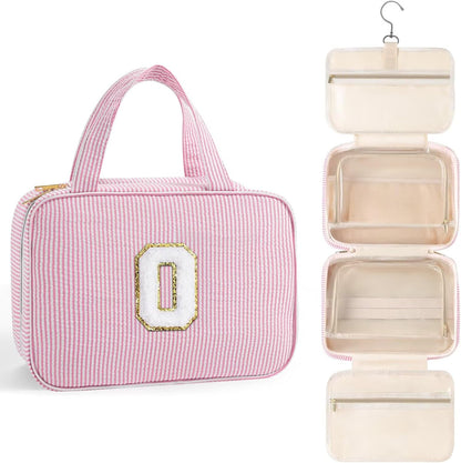 TOPEAST Travel Toiletry Bag for Women - Hanging Toiletry Bag Makeup Bag, Portable Toiletries Cosmetic Bag, Airplane Travel Essentials - Letter O, Pink