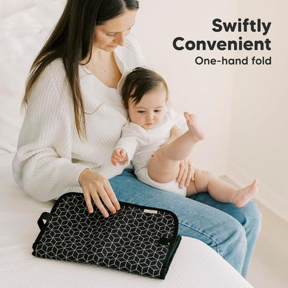 KeaBabies Portable Diaper Changing Pad, Easy Wipe Clean - Foldable Waterproof Baby Changing Mat for Diaper Bag, Compact, Lightweight, 25x13 Baby Changer Travel Essential, Machine Washable (Black Geo)