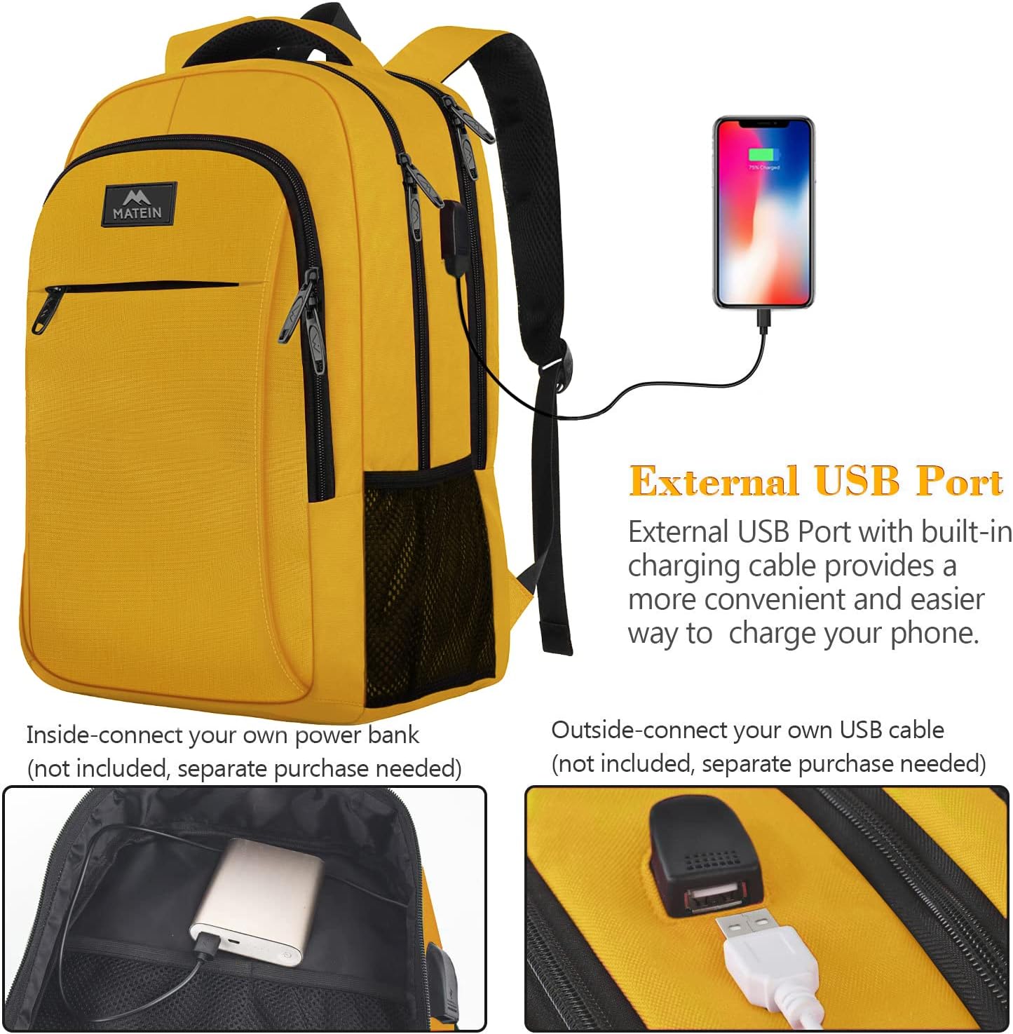 MATEIN Travel Laptop Backpack, Sturdy Anti Theft College School Backpack for Girls Boys with USB Charging Port, Water Resistant 15.6 Inch Computer Daypack Student BookBag Gift for Women and Men