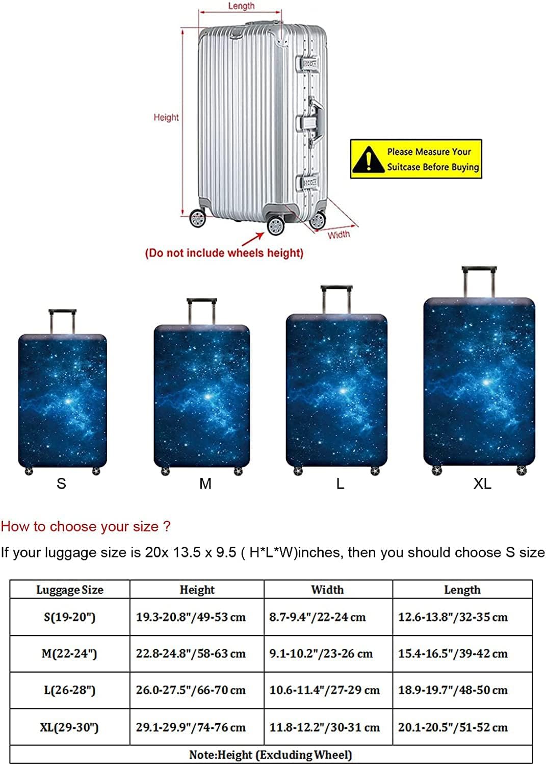 Luggage Cover,Washable Elastic Suitcase Cover Protector Galaxy, XL: Fit 29-30 Inch Luggage