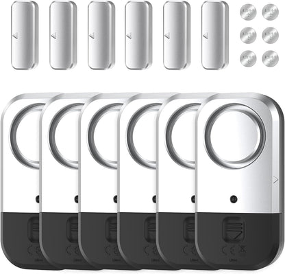 Door Window Alarm Sensors - Door Alarms for Kids Safety, Door Alarms for Home Security, for Home, Office, Store, Garage, Dorm Room, Apartment, RV, Silver Gray, 6 Pack