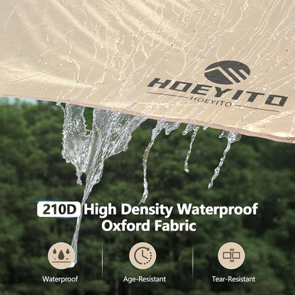 Camping Tarp with Poles & Retainer,15x12.5FT Large Waterproof 210D Oxford Cloth Camping Canopy, Anti-UV UPF100+ Tent Tarp Car Awning for Outdoor, Picnic, Hammock, Car, Backpacking (Khaki-Black)