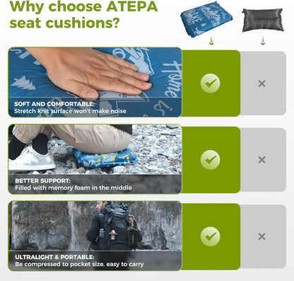 ATEPA Inflatable Stadium Seat Cushion, Self-Inflating Memory Foam Stadium Seats Bleacher Seat Chair Cushion Pad for Airplane Travel Backpacking Sports Events