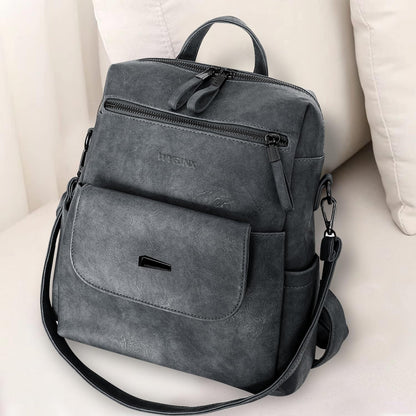 PU Leather Backpack Purse for Women Fashion Multipurpose Design Handbag Ladies Shoulder Bags Travel Backpack Blue Grey