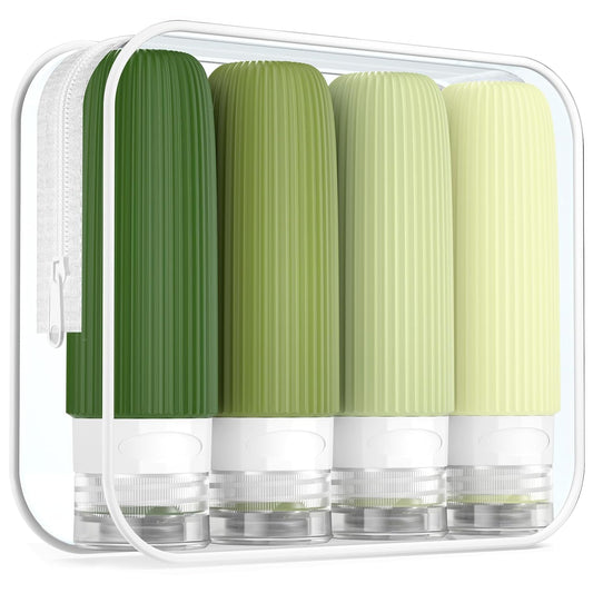 Travel Bottles for Toiletries, Tsa Approved 3oz Portable Travel Bottles, BPA Free Leak Proof Squeezable Silicone Travel Size Containers, Travel Accessories with Clear Toiletry Bag (4 Pack)