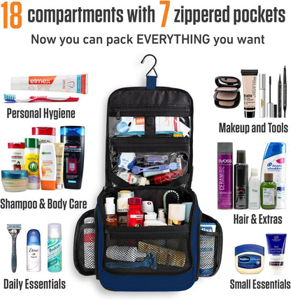VENTURE 4TH Hanging Travel Toiletry Bag for Women & Men - Travel Organizer with Expandable Compartments & Removable Clear Pouch for Toiletries (Navy Blue)